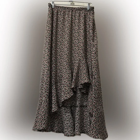 Max Studio High-Low Floral Print Boho Prairie Western Ruffle Midi Skirt. Size L - Picture 1 of 8